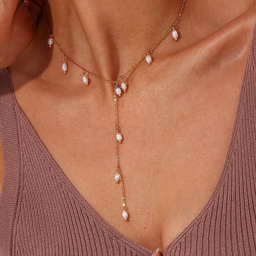 Y Kette 18K Vergoldet Perlen