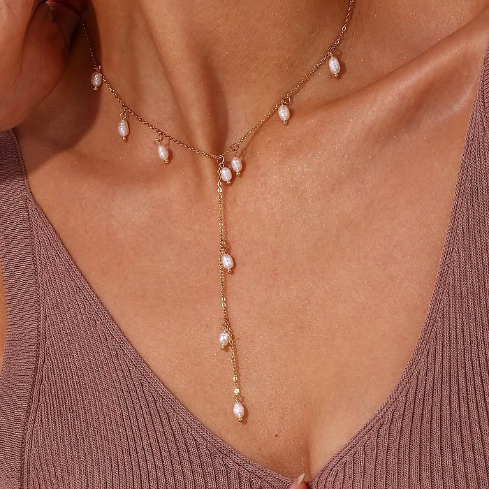 Y Kette 18K Vergoldet Perlen