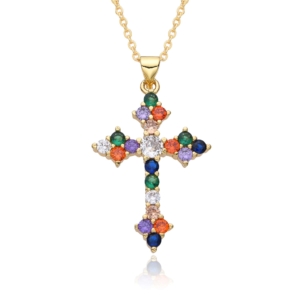 Kreuz Kette Bunte Zirkonia Gold ,Kreuz Kette ,KreuzKette