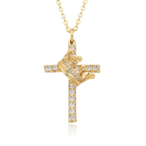 Kreuz Kette Zirkonia Gold Krone 102103-005