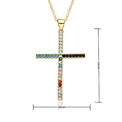 Kreuz Kette Bunte Zirkonia Gold 15
