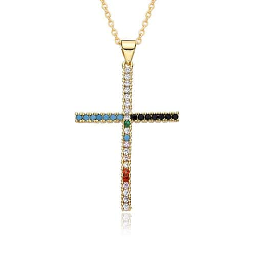 Kreuz Kette Bunte Zirkonia Gold 15