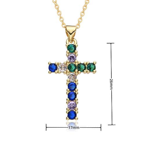 Kreuz Kette Bunte Zirkonia Gold 16