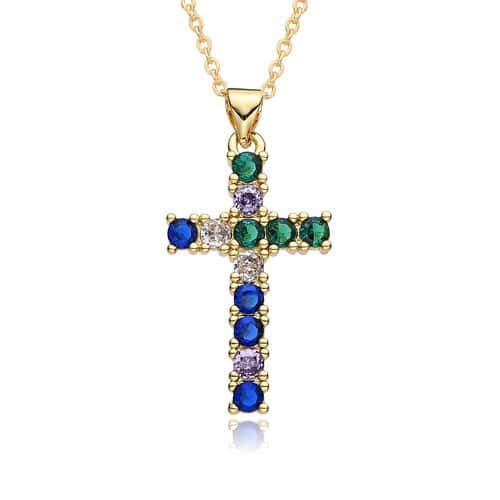 Kreuz Kette Bunte Zirkonia Gold 16