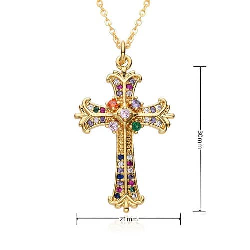 Kreuz Kette Bunte Zirkonia Gold 17
