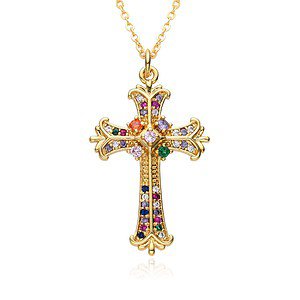 Kreuz Kette Bunte Zirkonia Gold , Kreuz Kette ,KreuzKette