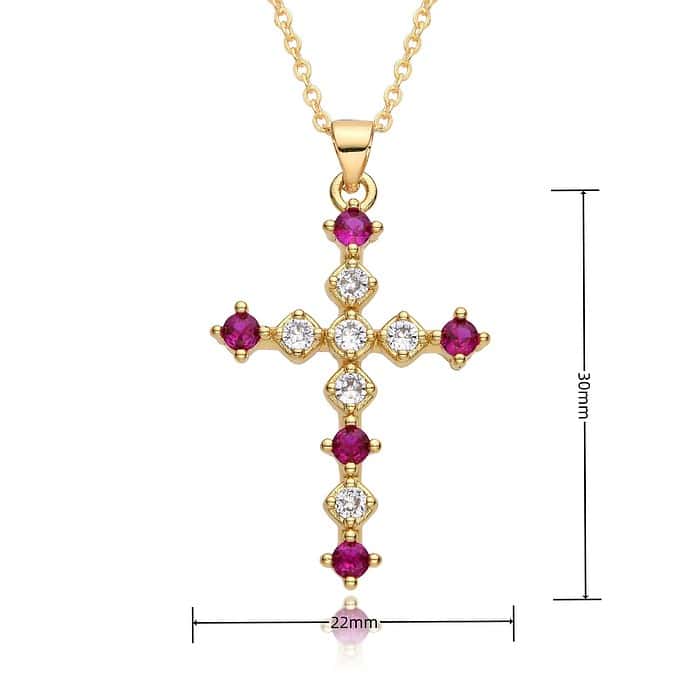 Kreuz Kette Bunte Zirkonia Gold 18