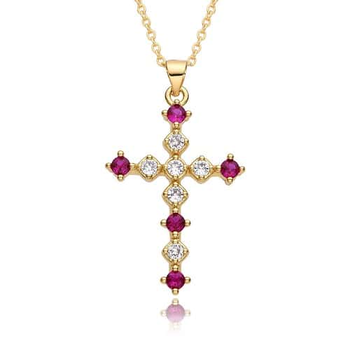 Kreuz Kette Bunte Zirkonia Gold 18