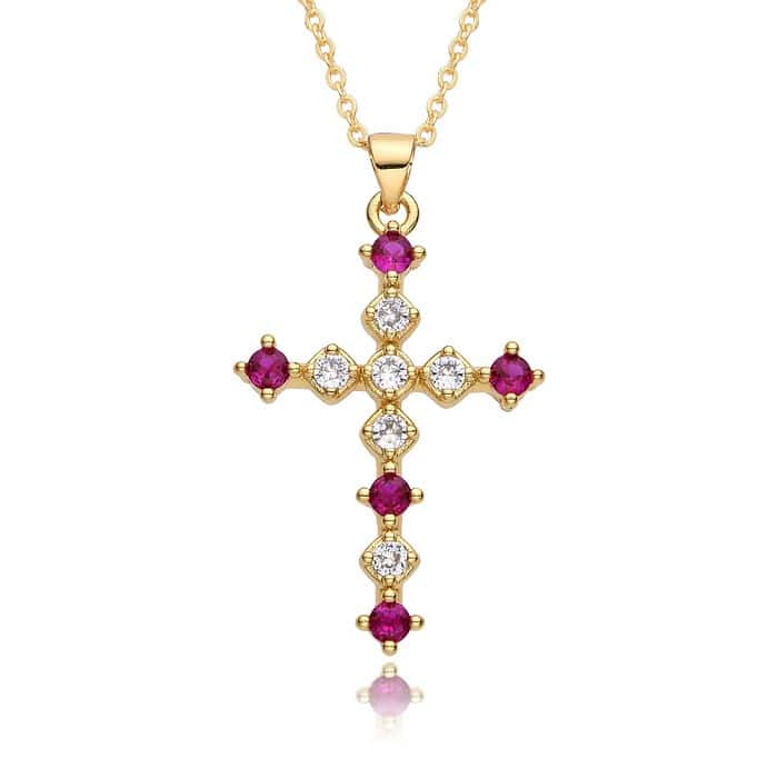 Kreuz Kette Bunte Zirkonia Gold 18