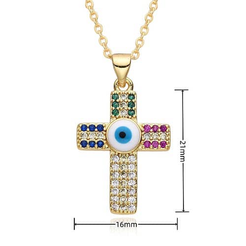 Kreuz Kette Bunte Zirkonia Gold 19