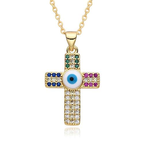 Kreuz Kette Bunte Zirkonia Gold 19