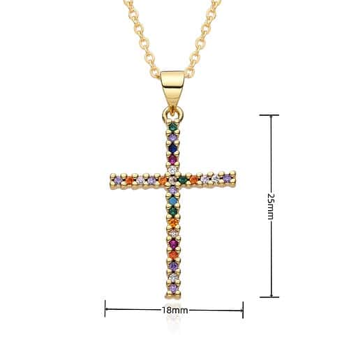 Kreuz Kette Bunte Zirkonia Gold 21