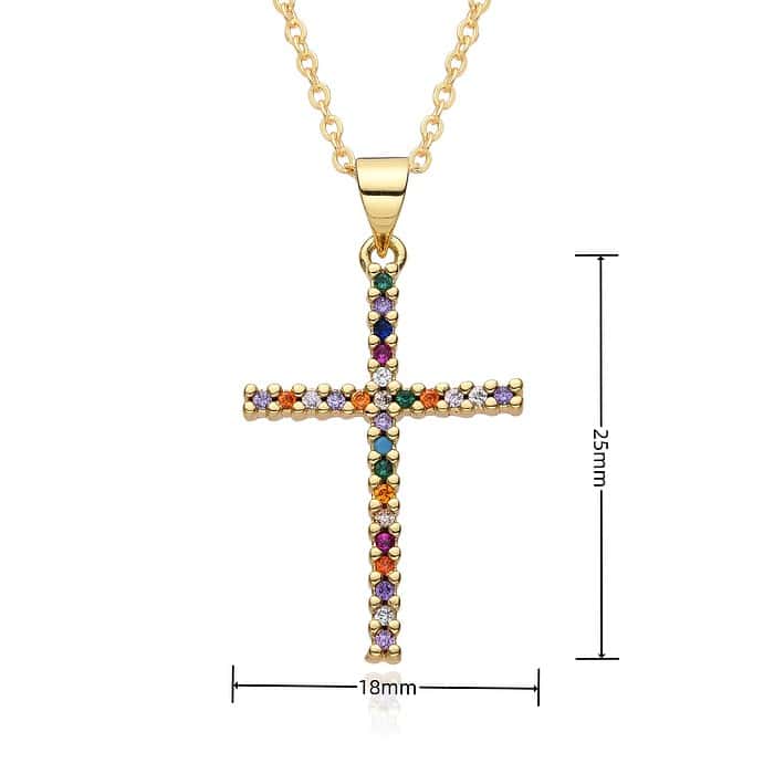 Kreuz Kette Bunte Zirkonia Gold 21