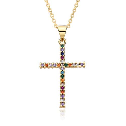 Kreuz Kette Bunte Zirkonia Gold 21