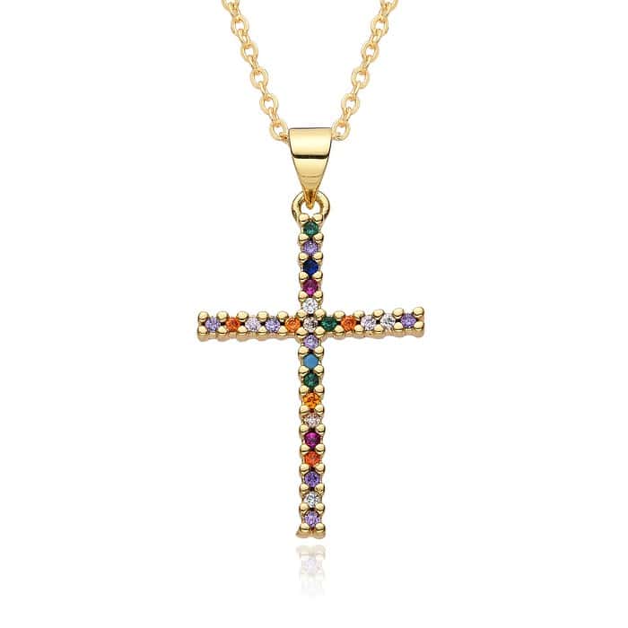 Kreuz Kette Bunte Zirkonia Gold 21