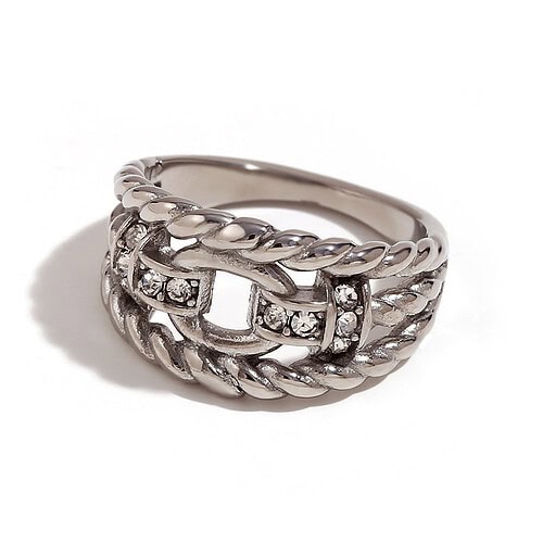 Ring Damen Breite Zirkonia Silber