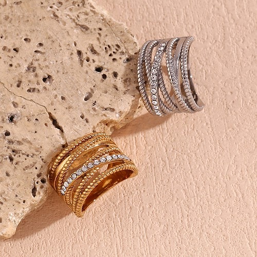 Ring Gold Damen Breite Zirkonia Irregulär