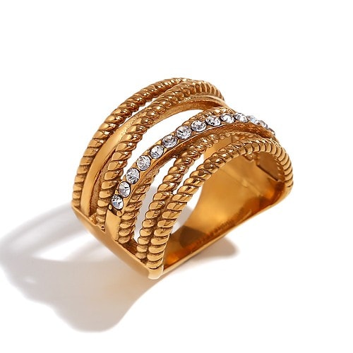 Ring Gold Damen Breite Zirkonia Irregulär