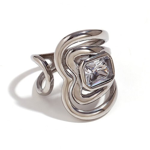 Ring Damen Breite Zirkonia Silber