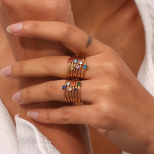 Geburtsstein Ring Zirkonia Gold
