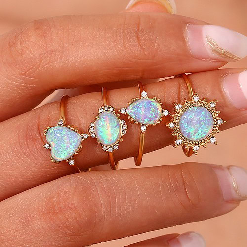 Edelstein Ring Herz 18K Vergoldet