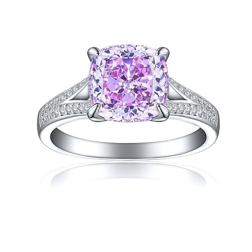 Verlobungs Ring Silber Rosenviolett Zirkonia