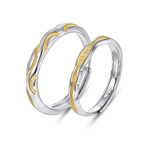 Partnerring aus Silber mit gelber Zierlinie