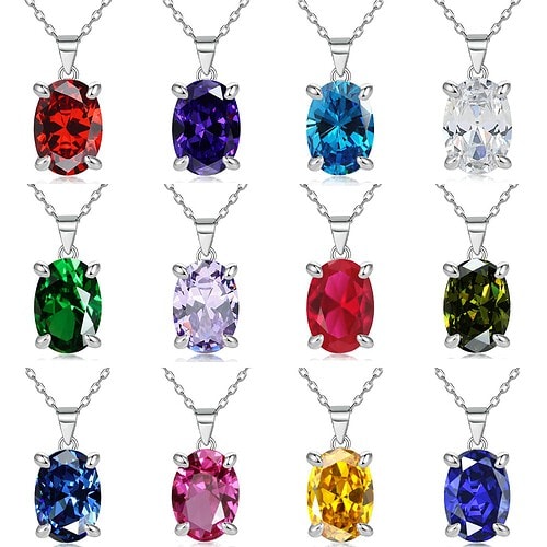 Geburtsstein Kette Silber Oval