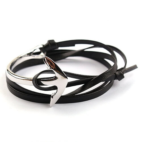 Anker Armband Leder Schwarz