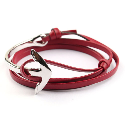 Anker Armband Leder Weinrot