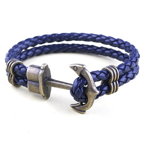Leder Anker Armband Blau