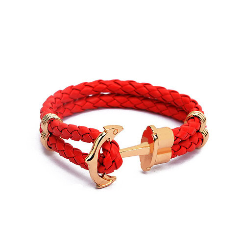 Leder Anker Armband Rot