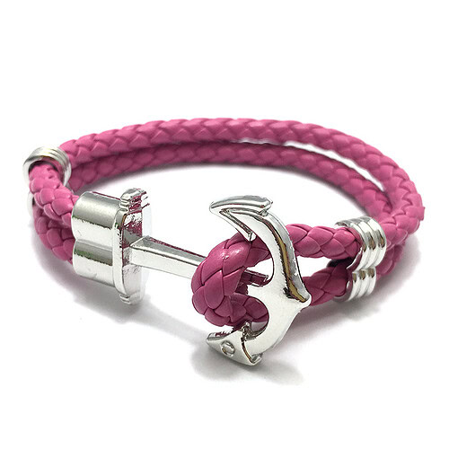 Leder Anker Armband Rosenrot