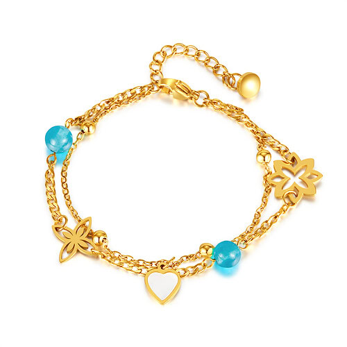 Bettelarmband / Damen Charm Armband mit Herz Anhänger Gold