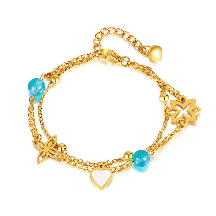 Bettelarmband / Damen Charm Armband mit Herz Anhänger Gold