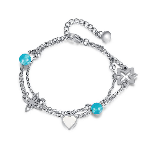 Silber Bettelarmband / Charm Armband mit Herz Anhänger