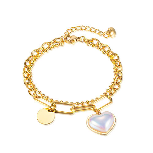 Bettelarmband / Gold Charm Armband Mit Perlmutt Anhänger und Gliederarmband