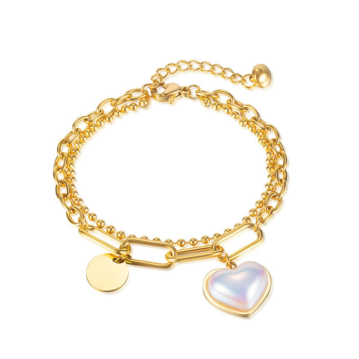 Bettelarmband / Gold Charm Armband Mit Perlmutt Anhänger und Gliederarmband