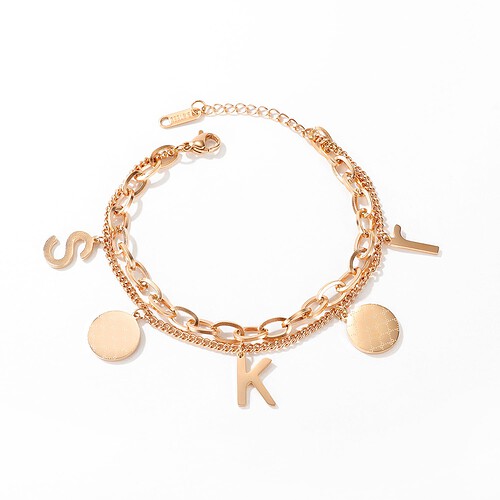 Damen Roségold Charm Armband Mit den Buchstaben R, K , S und Gliederarmband