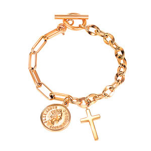 Roségold Charm Armband Mit Kreuz Anhänger und Gliederarmband für Damen