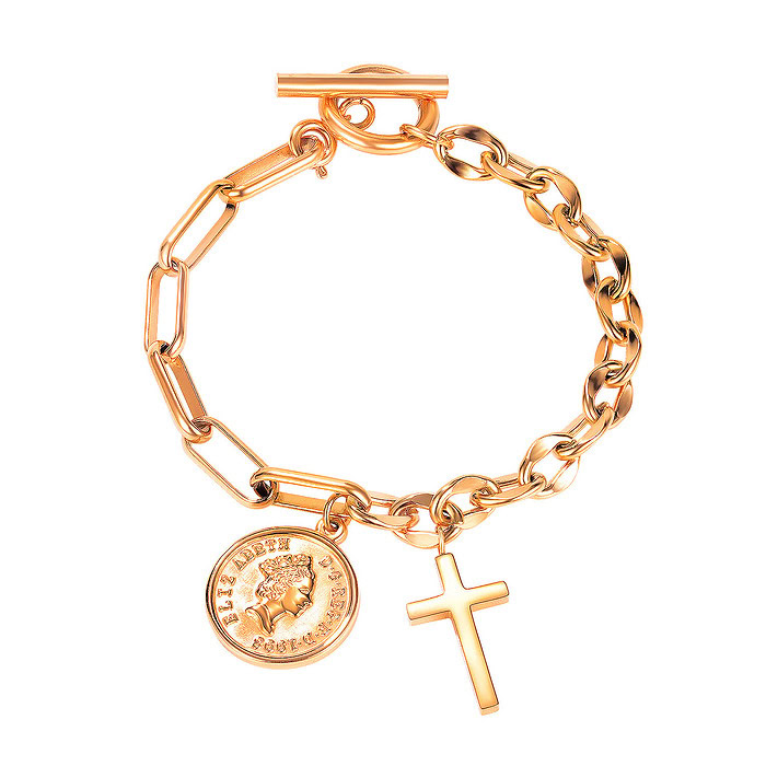 Roségold Charm Armband Mit Kreuz Anhänger und Gliederarmband für Damen