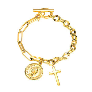Damen Charm Armband Mit Kreuz Anhänger -Gold plattiert Gliederarmband