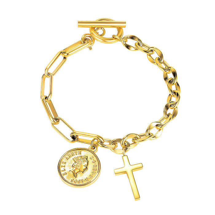 Damen Charm Armband Mit Kreuz Anhänger -Gold plattiert Gliederarmband