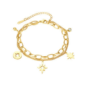 Charm Armband Mit Schneeflocke Anhänger - Gliederarmband - Bettelarmband - Titan - Gold plattiert