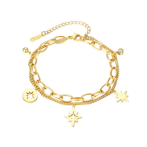 Charm Armband Mit Schneeflocke Anhänger - Gliederarmband - Bettelarmband - Titan - Gold plattiert