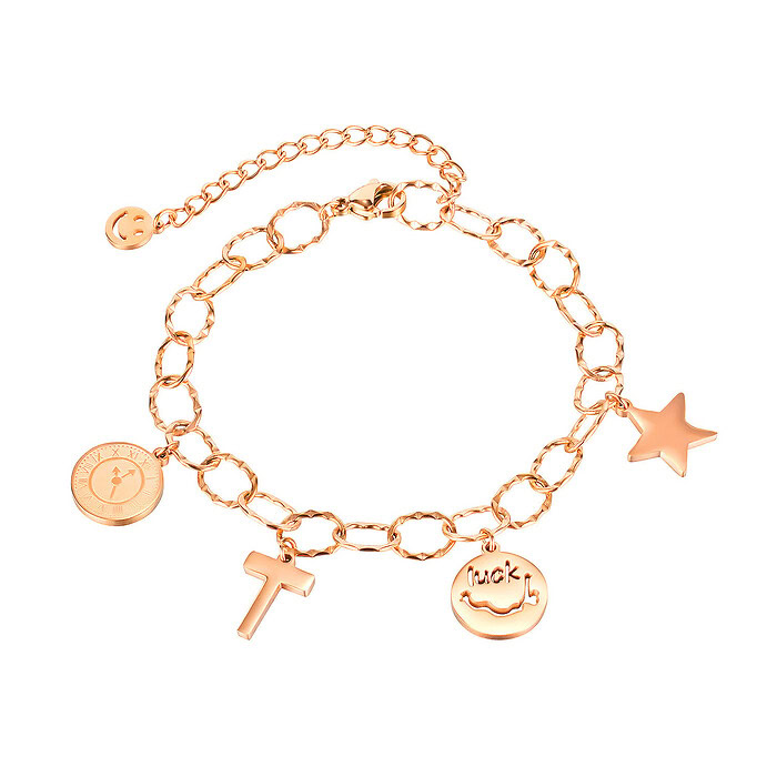 Kreuz Gliederarmband mit Anhänger aus Titan Roségold plattiert