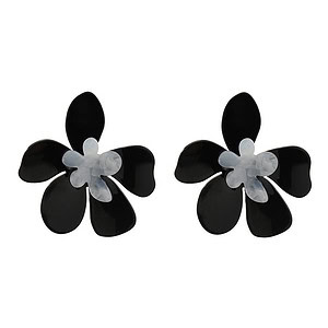 Blumen Damen Ohrstecker, eine schwarze Blume, eine weiße Blume.