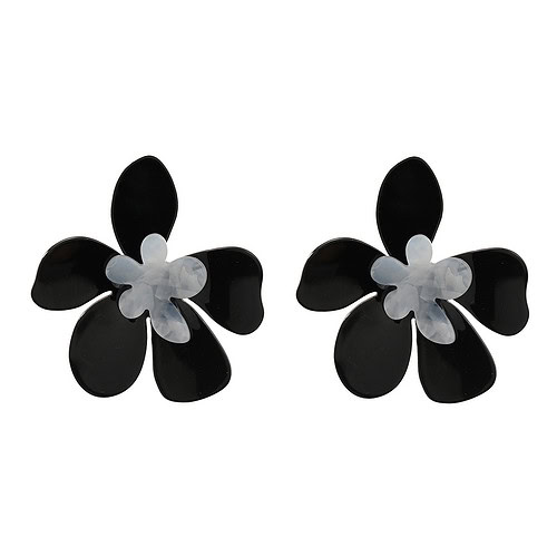 Blumen Damen Ohrstecker, eine schwarze Blume, eine weiße Blume.