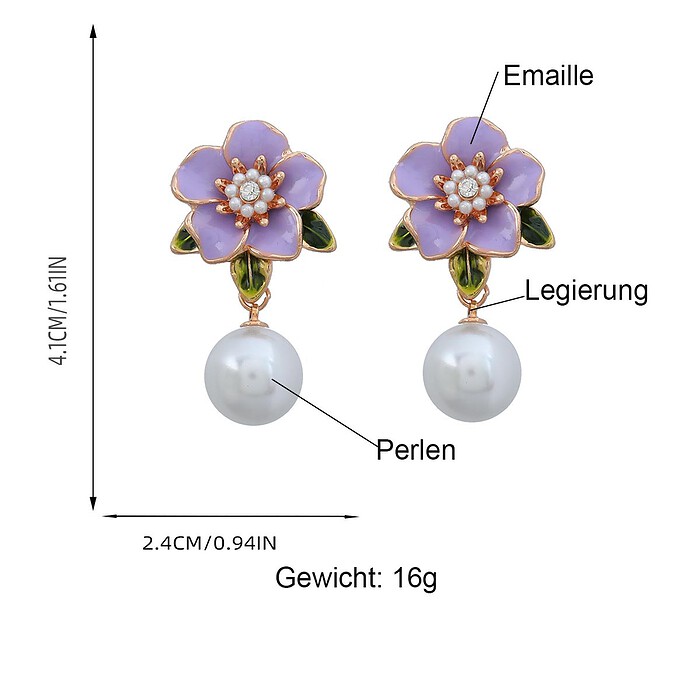 Blumen Ohrringe Mit Perlen Anhänger – Bild 4