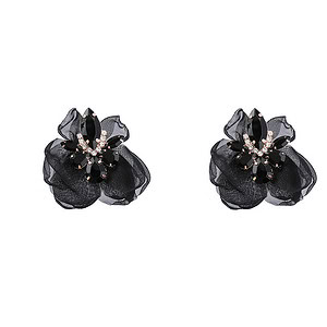 Stecker Ohrringe aus 18k Gold in Form einer schwarzen Blume mit Zirkonia, für Frauen und Männer